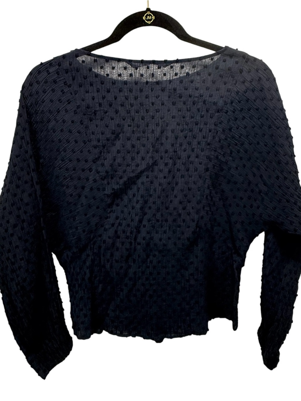 Zara  Navy Blue Swiss Dot Dolman Sleeve Blouse Sz(XS) - Picture 2 of 3